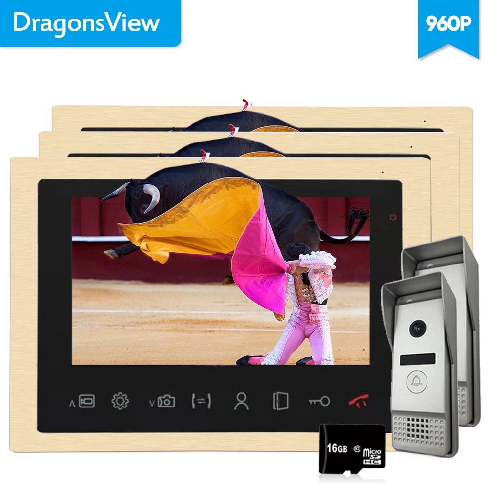 Dragonsview 10 дюймов 960 P проводной видео телефон двери видеопереговорное устройство Комплект для частного дома охранной системы 3v2 запись