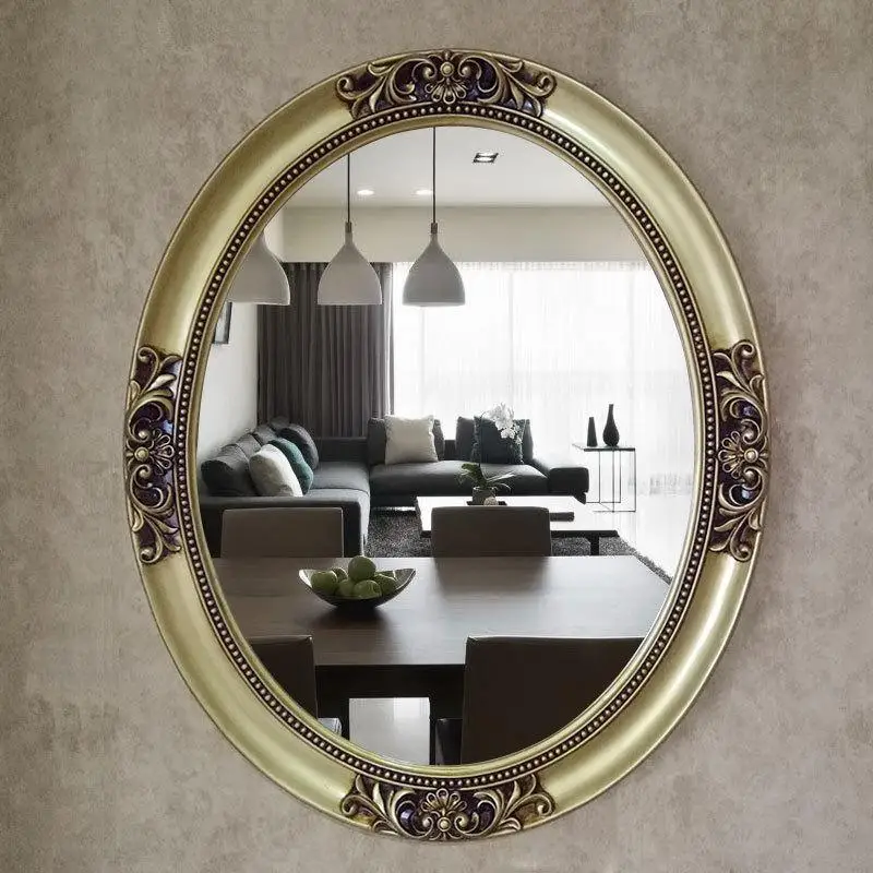 61 см x 75 см Европейское декоративное зеркало Ретро овальное зеркало для ванной Настенное подвесное зеркало для бассейна - Цвет: 2