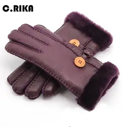 2019 зимние Для женщин мех овчины перчатки из натуральной кожи перчатки женские дышащие реальные открытый для езды, катания на лыжах варежки