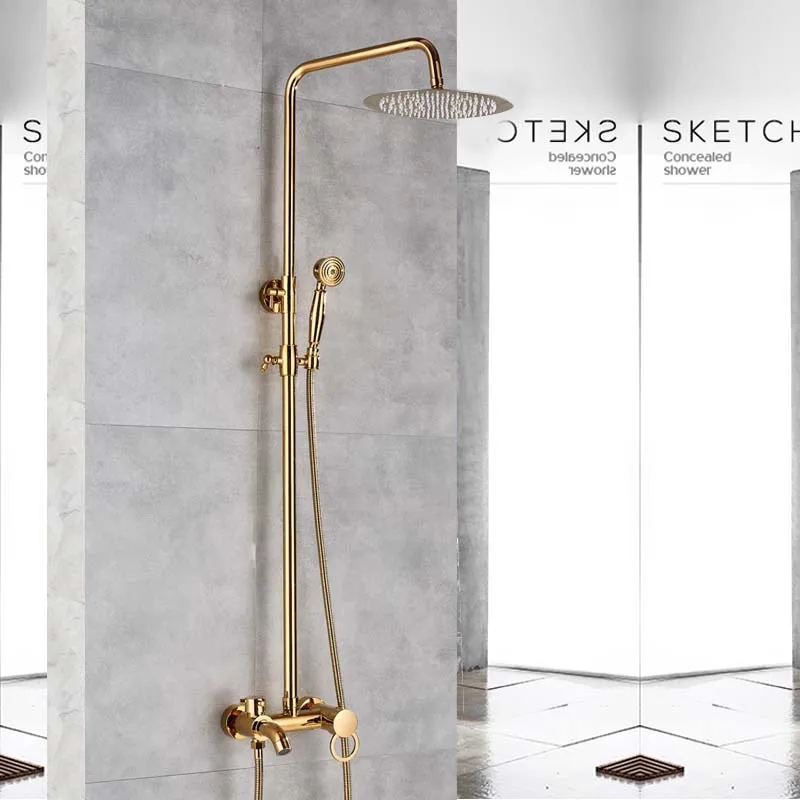 Antique Brass Rainfall Shower Faucet Single Handle Bath Shower Set Wall Mount Mixer Bathroom faucet bathroom faucet bathroom shower faucet set