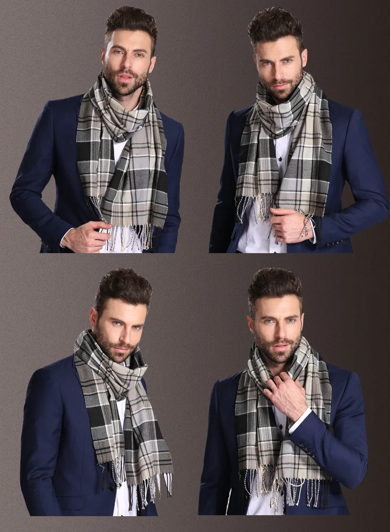 2021 New Europe Fashion Shawl Scarves Men Winter Warm Tartan Designer Scarf Business Sjaal Plaid Cotton Wraps Bufanda Foulard