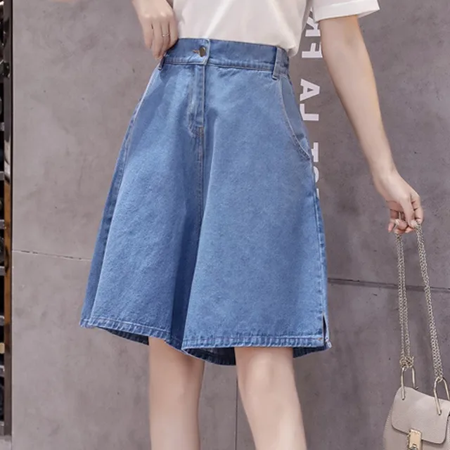 denim wide leg shorts