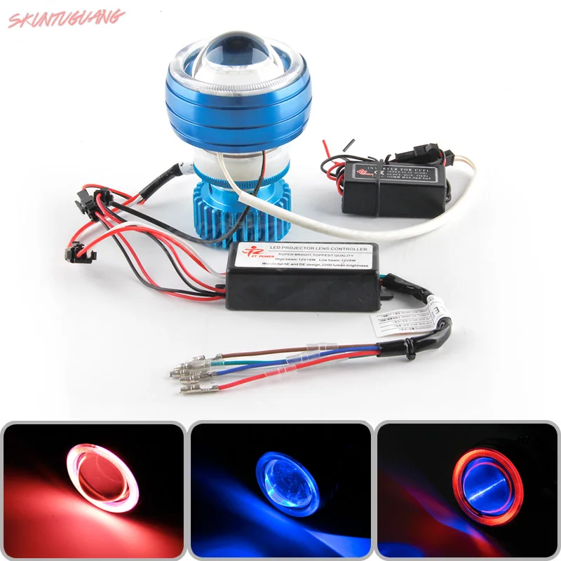 

Universal Motorcycle LED Headlight Projector Lens HD-07 Red Angel Eye Blue Devil Eye High Low Beam For Yamaha Honda