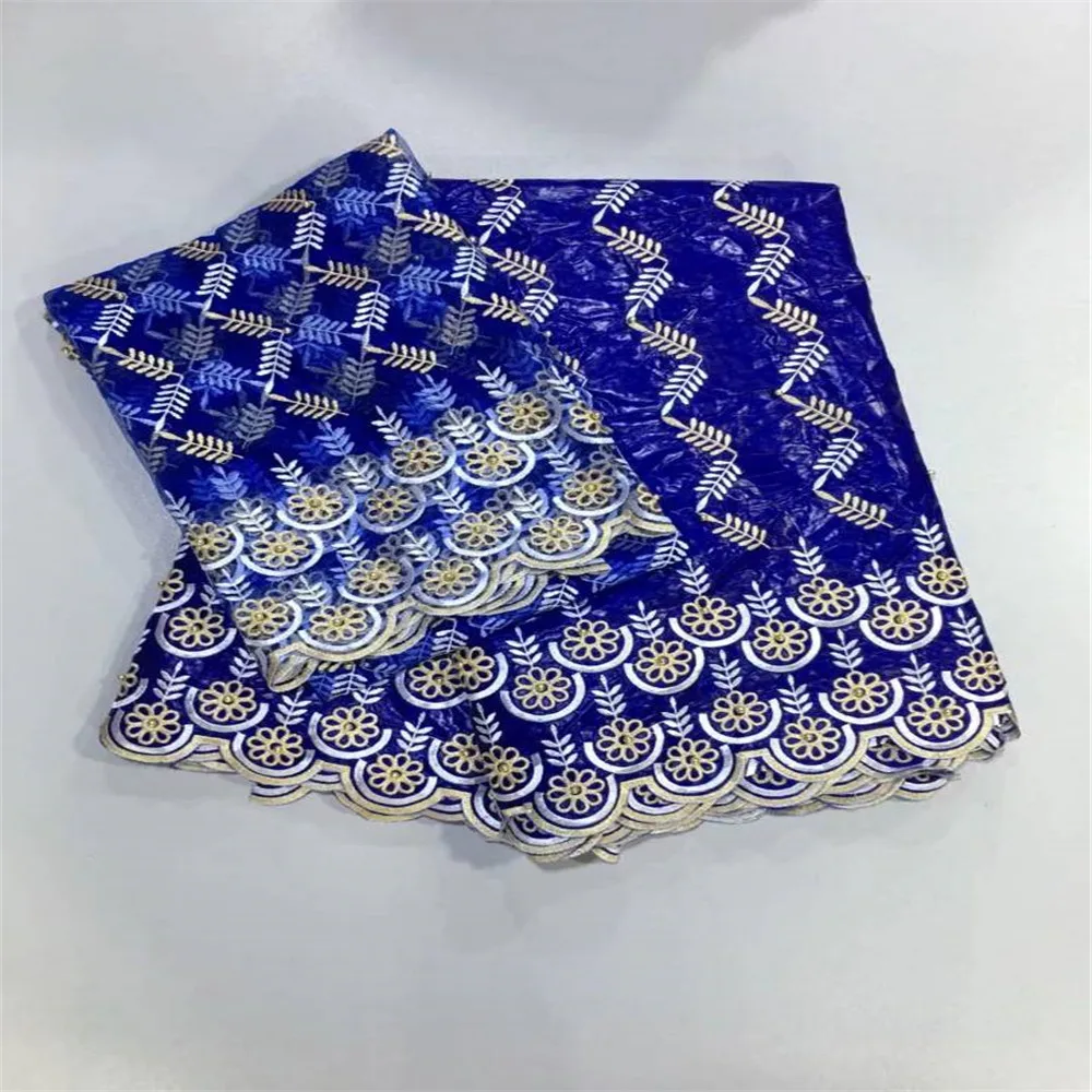 

Royal Blue African Style Embroidered India Bazin Riche Getzner Lace Fabric 2018 With 2 Yards Blouse Dress Lace Fabric X253-01