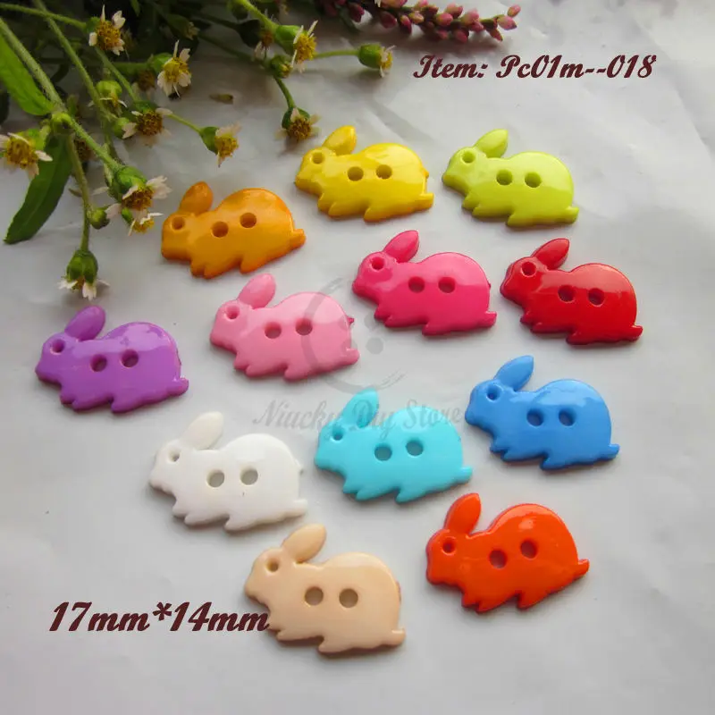 

120pcs Mixed color Cute Cartoon Rabbit Decorative Buttons 2 Holes Plastic Animal Buttons Fit Scrapbooking Sewing DIY 17mm*14mm