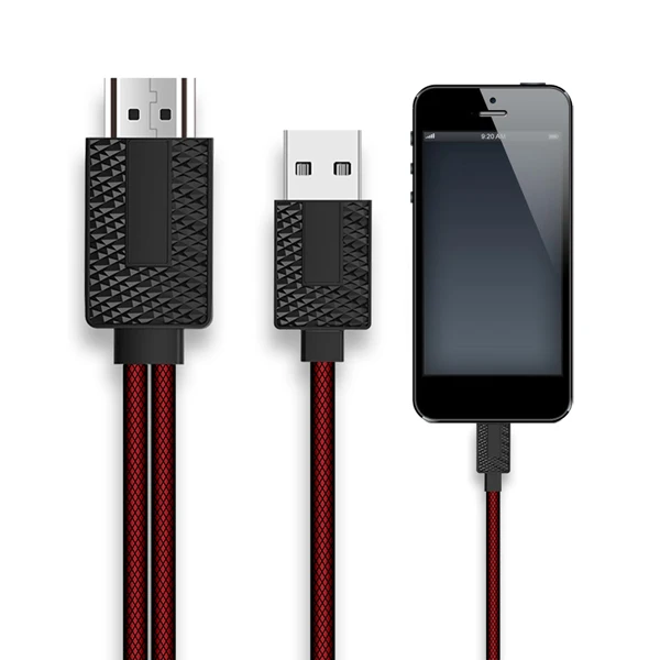 USB к HDMI конвертер для Apple Lightning к HDMI MirrorCast кабель для iPhone X 8 7 6 S 5 iPad Pro Air HDMI tv Цифровой AV адаптер - Цвет: Black Case Red Cable