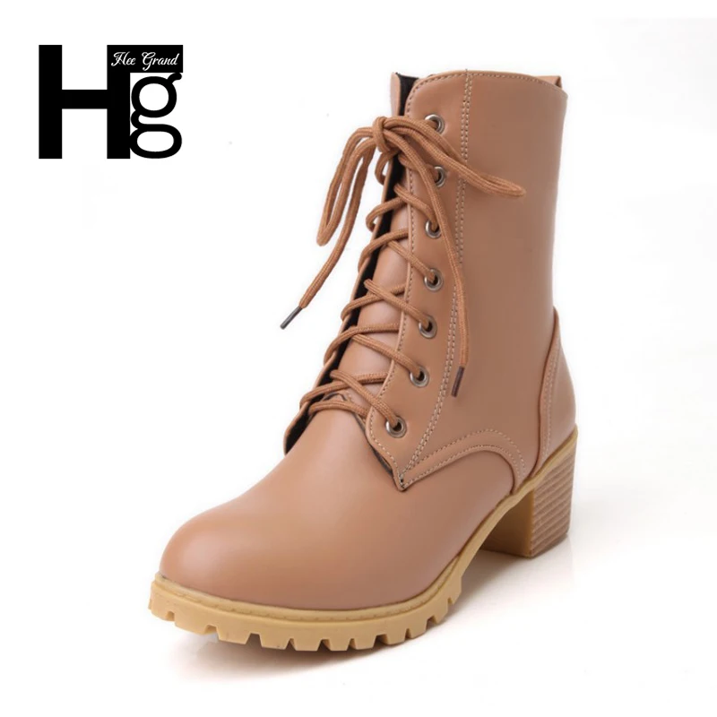 

HEE GRAND 2017 Winter Women Ankle Boots New Autumn Flock High Heel Shoes Women Thick Heel Big Size 34-43 Boots XWX5879