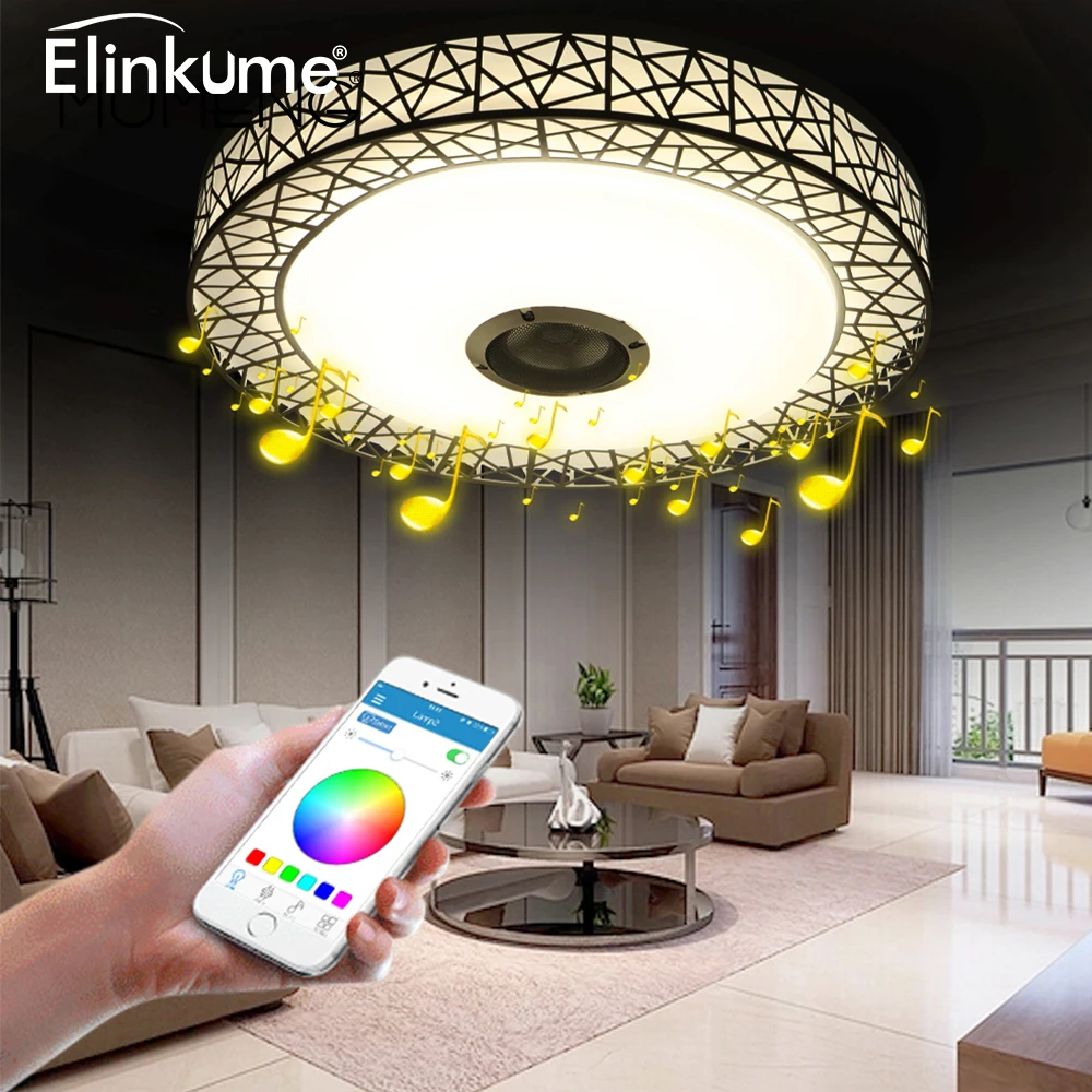 Потолочный светильник Elinkume RGB, 36 Вт, яркие вечерние лампы с регулируемой яркостью, Bluetooth, динамик, музыка, аудио лампа, металлический акриловый светодиодный светильник