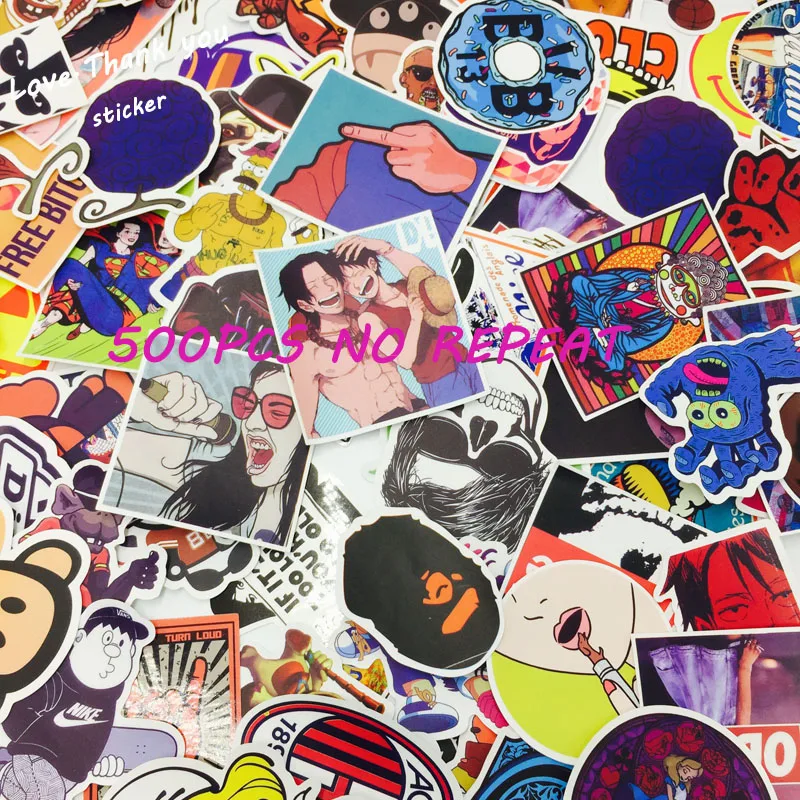 500 Pieces Do Not Repeat PVC Waterproof Fun Do Not Repeat Laptop Sticker The Luggage Stickers Handbag Decoration Stickers