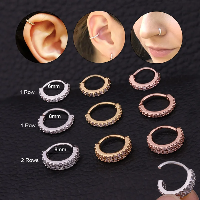 

Feelgood 1PC 6/8/10mm Cz Hoop Nose Ear Piercing Jewelry Tragus Snug Rook Daith Lobe Cartilage Helix Hoop Earring