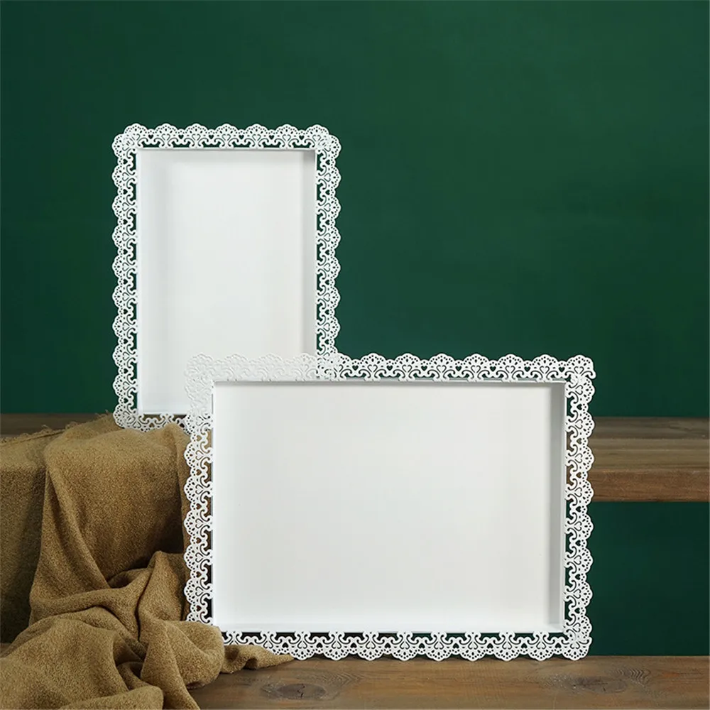 

Nordic Lace Hollow Metal Storage Tray Minimalist Chic Ins Fruit Cake Dessert Plate White Jewelry Display Tray Home Desk Decor