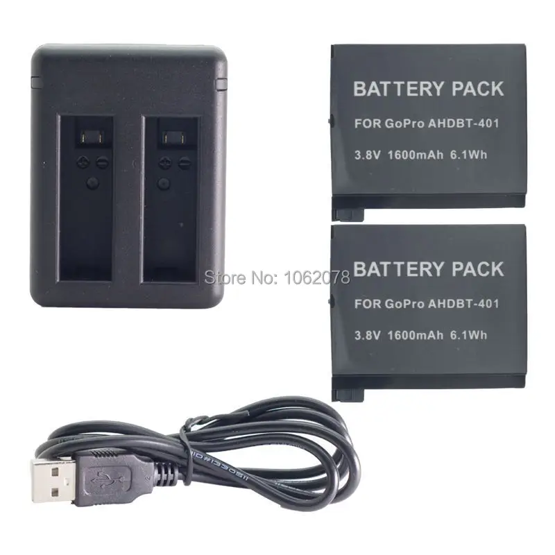 

2x Battery+Charger AHDBT-401 AHDBT401 For GoPro Hero 4 Hero4 Camera 1600mAh New