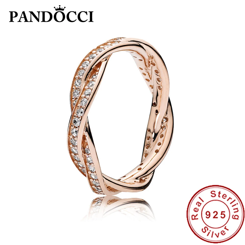 

PANDOCCI 100% 925 Sterling Silver 180892CZ ROSE BRAIDED PAV RING Ring Original Vintage Jewelry Factory Wholesale