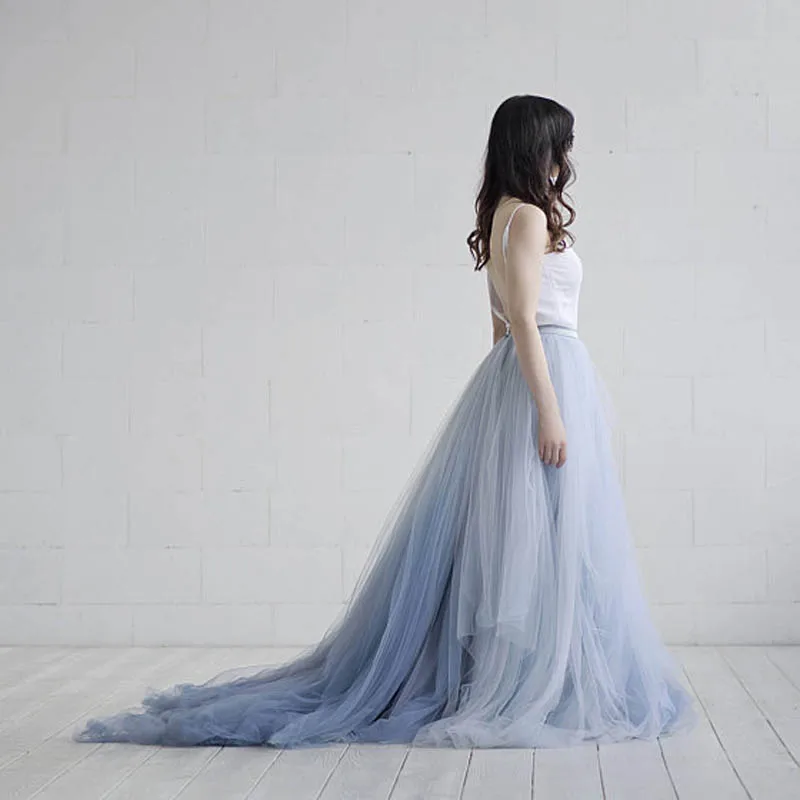 tulle wedding skirt  tulle bridal skirt  dusty blue bridal skirt custom ombre dyed tulle floor length skirt