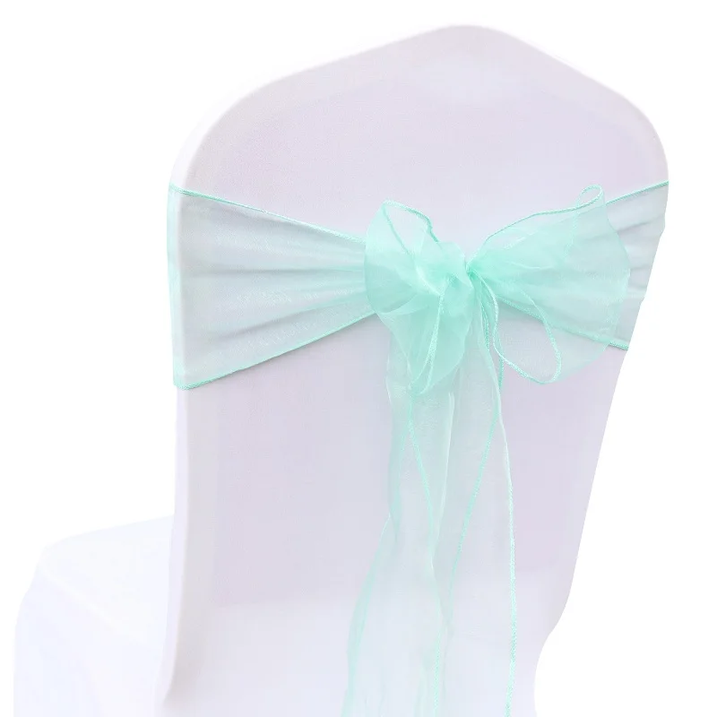 25 шт органза стул пояса чехлы с бантом для ленты для свадебных стульев Новогодняя Рождественская вечеринка банкет украшения для стульев DIY ткань - Цвет: dark mint green