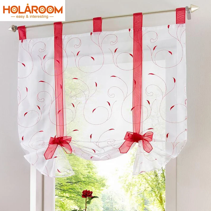 

Roman style Curtains Embroidery coloured ribbon curtain Floral Sheer Curtains for Kitchen Living room Pattern Shade Curtain