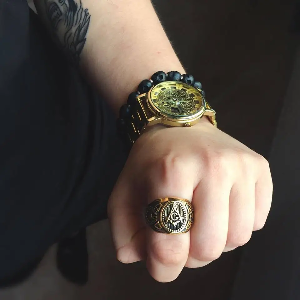 Хит, винтажное байкерское мужское кольцо, золотое, масон, масонство, масонское, хип-хоп, Брендовое кольцо, мужское, крутое, панк, ювелирное изделие, подарок