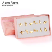 ASON стальные серьги-гвоздики из нержавеющей стали 6 пар/кор. набор сережек Pendientes женские ювелирные изделия из золота/серебра