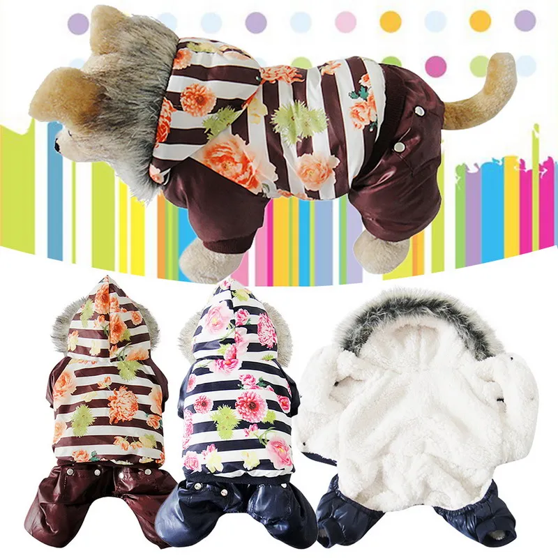 S/M/ L/XL Lovely Style Waterproof Colorful Flower Pet Dog Coat Clothes Warm Winter Pet Dog Outerwear Jumpsuit Clothes for Dog