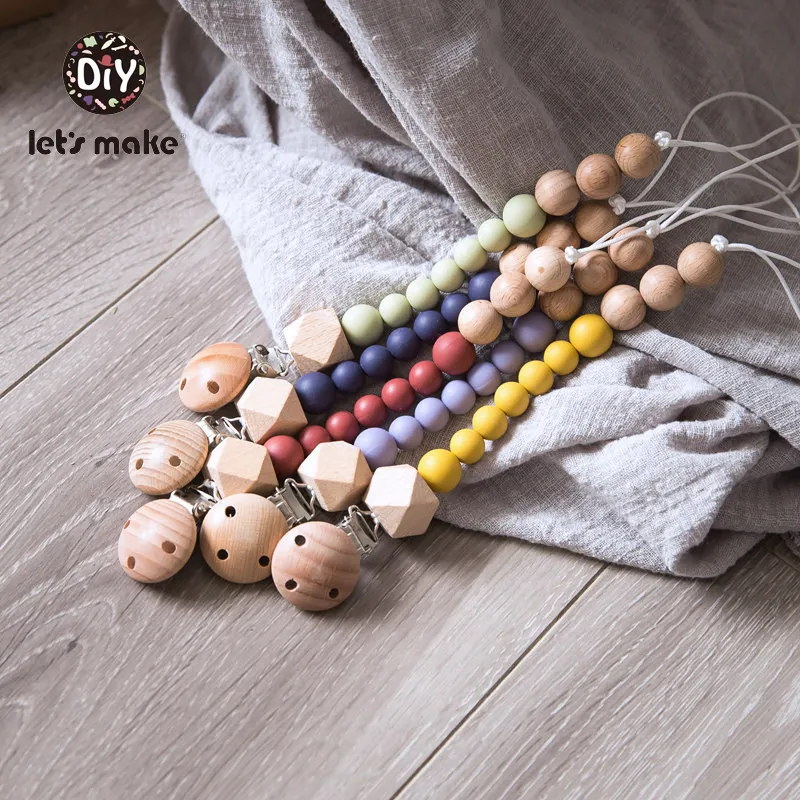 

Let's make Baby Pacifier Chain 1pc Wood Beads 4-6 Months DIY PVC Free Teething For Kids Silicone Beads Baby Dummy Pacifier Clips
