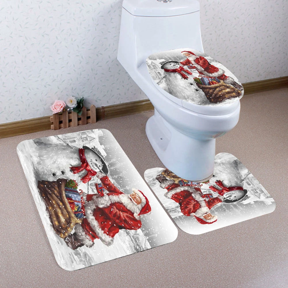 Christmas Toilet Seat Cover Bath Mat Holder Lid Cover Toilet Claus Seat