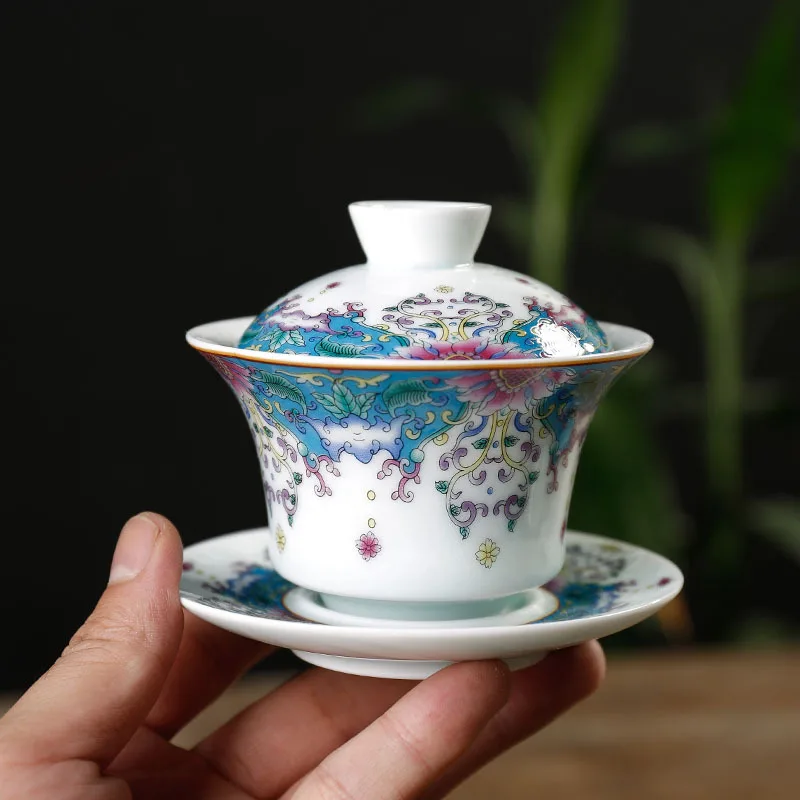 Розовый цвет эмаль Gaiwan 130 мл керамическая чайная чашка кунг-фу Цзиндэчжэнь фарфор Высокое качество китайский чайный сервис