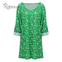 Vestido Romacci de algodón de talla grande con cuello en V profundo y manga larga para mujer, vestido de otoño con estampado Floral, vestido bohemio informal Vintage Suelto