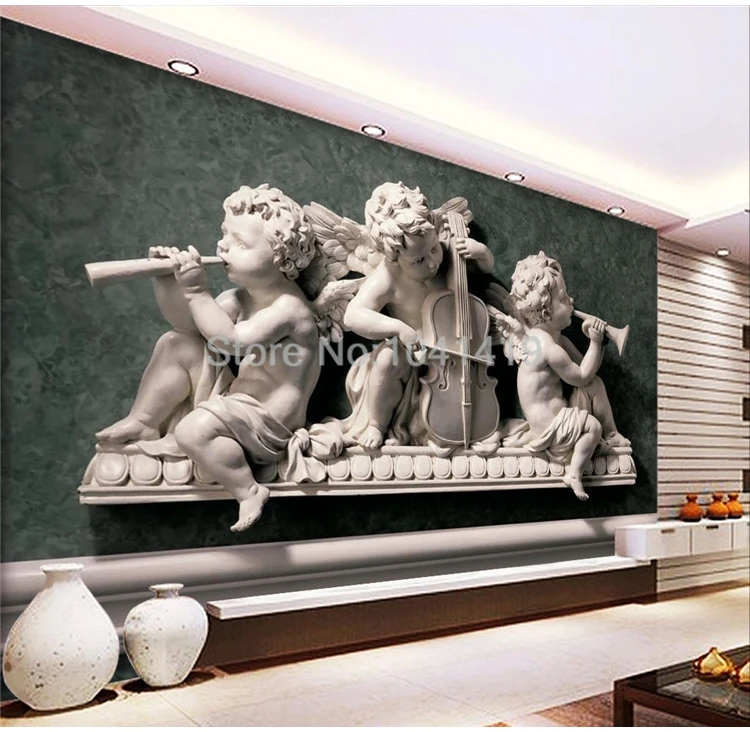 European Style 3D Stereo Gypsum Angel Figure Mural Wallpaper Living Room Art Home Decor Self-Adhesive Waterproof 3D Wall Papers