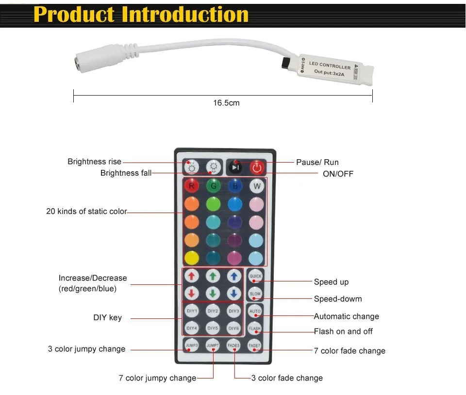 Дистанционный контроллер с пультом управления LED RGB лентами 5050 5630 3528 3014, на 24/44 кнопки. Блок питания постоянного тока- AC 110V 220V To DC 3A 5A 12V 36W 60W
