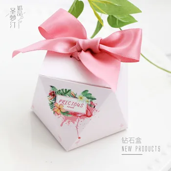 

Flamingo Candy box creative personality diamond gift boxes European wedding candy carton with Pink Ribbon boxes 50pcs