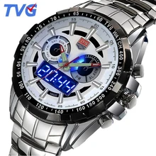 Relogios Relojes TVG Hombres Famosa Marca de Acero de Plata de Doble Pantalla de Cuarzo Hombres Sapphire 100 M Impermeable de Los Deportes de Relojes Para Hombre