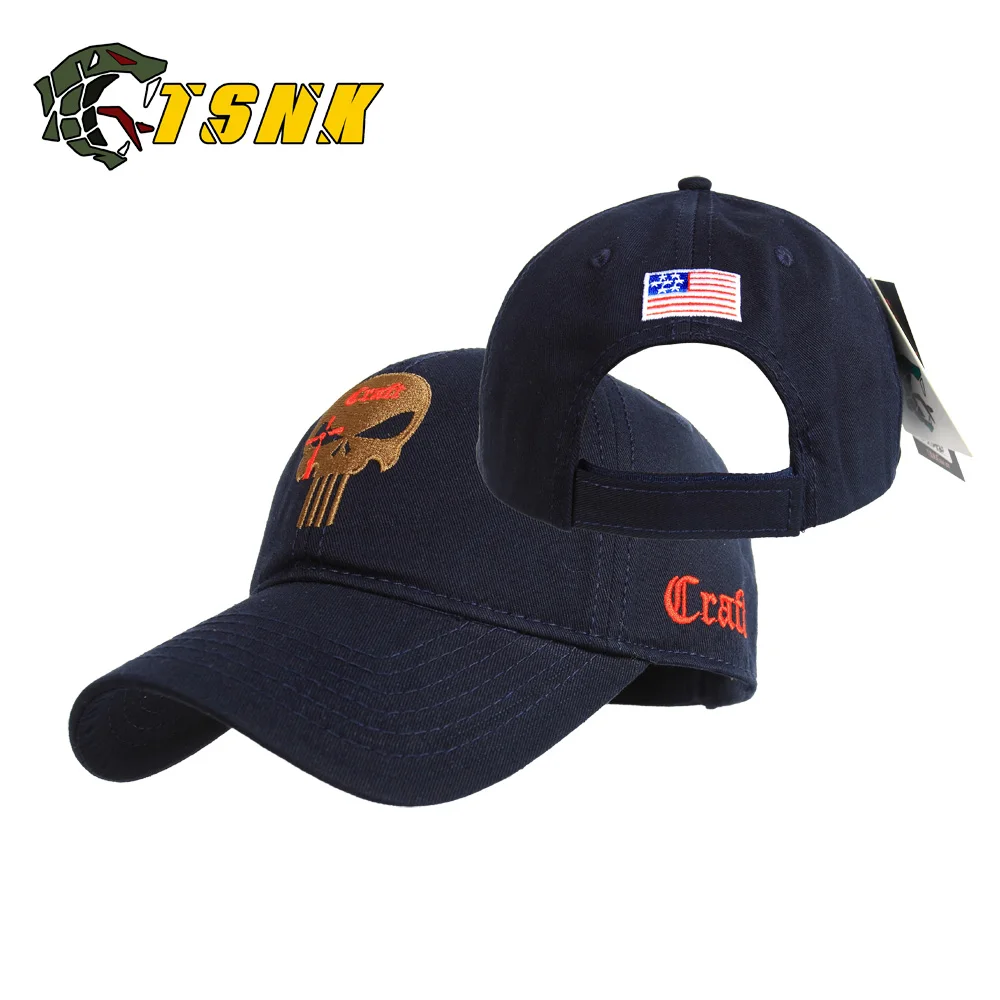 TSNK хлопок тактические кепки-бейсболки уплотнитель Каратель Американский Снайпер армейская бейсболка шляпа, бейсбольная кепка Беговая шапка коробка упаковка - Цвет: NAVY BLUE