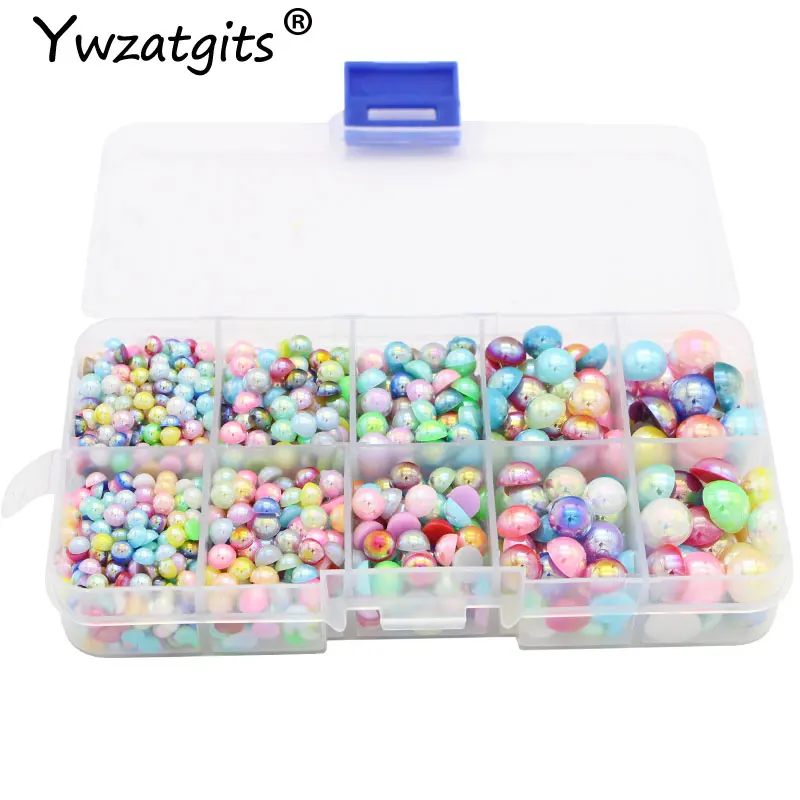 

2200pcs Mix 3/4/5/6/8mm Colorful Half Round Pearl Beads Craft Cabochon Scrapbook Decoration Flatback Nail Art Garment DIY YF1027
