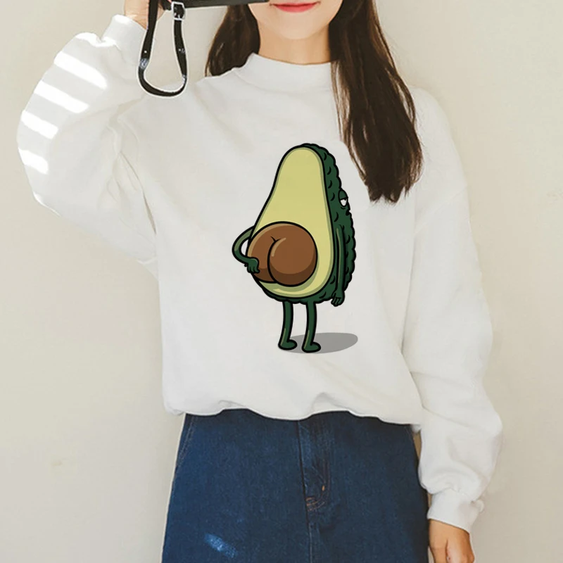 Avocado Harajuku Ullzang Small Fresh Warm Hoodies Women Vegan Kawaii Cartoon Print Sweatshirts 90s Graphic Fashion Hoody Female