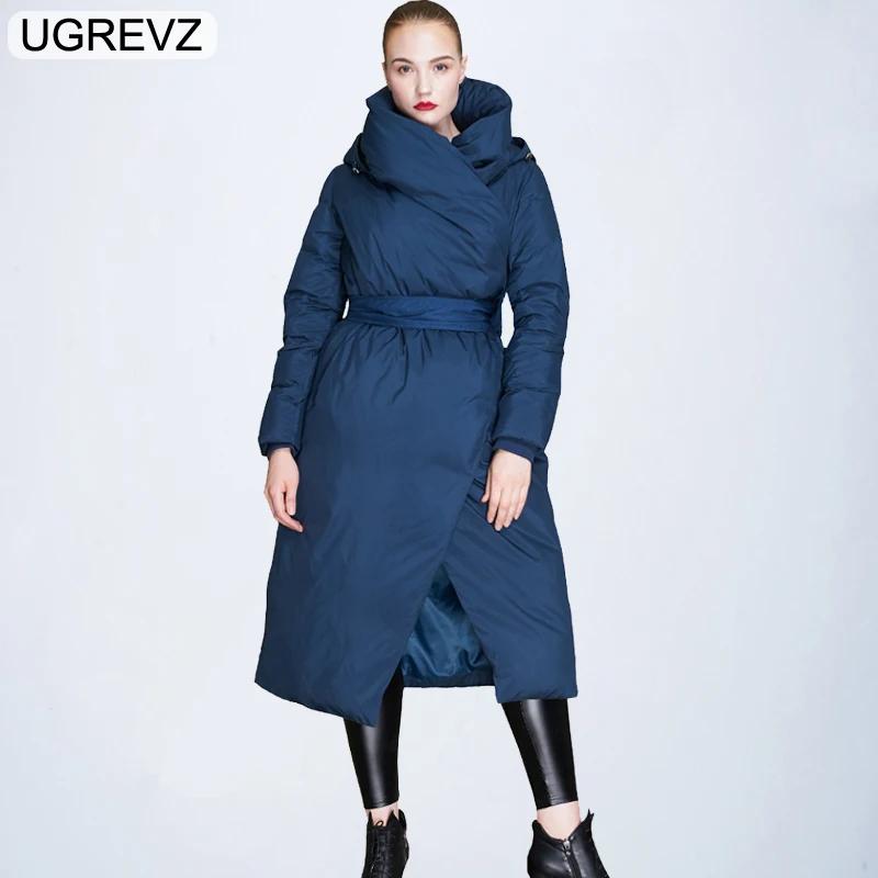 Новинка, высокое качество, зимняя модная женская однотонная куртка с капюшоном, Регулируемая Талия, шнуровка, индивидуальное длинное теплое пальто, пуховик