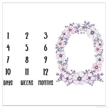 

Newborn Baby Milestone Number Purple Garland Pattern Mat Blanket Photography Background Backdrop Cloth