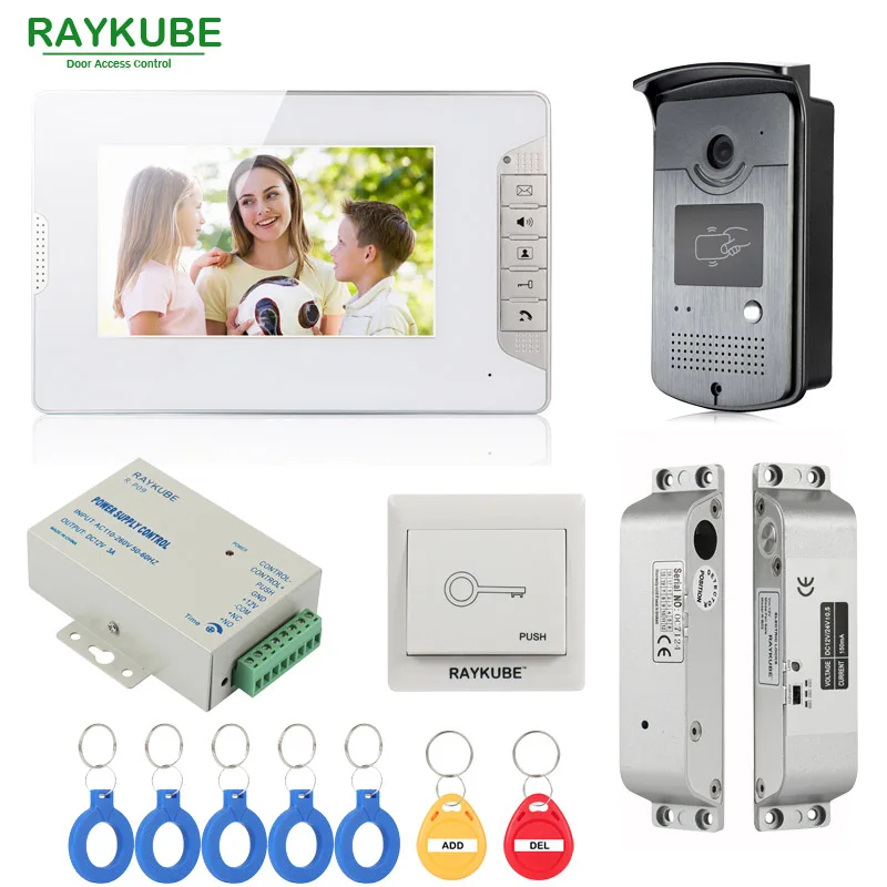 RAYKUBE RFID система контроля допуска к двери с видео дверной телефон Электрический дверной замок RFID считыватель Домашняя безопасность полный комплект - Цвет: RB02