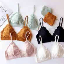6 цветов, бюстгальтер без косточек, треугольная чашечка с мягкими кружевами, сексуальное нижнее белье для молодых девушек, женское нижнее белье, бюстгальтер без косточек и трусики, комплект для девочек, нижнее белье