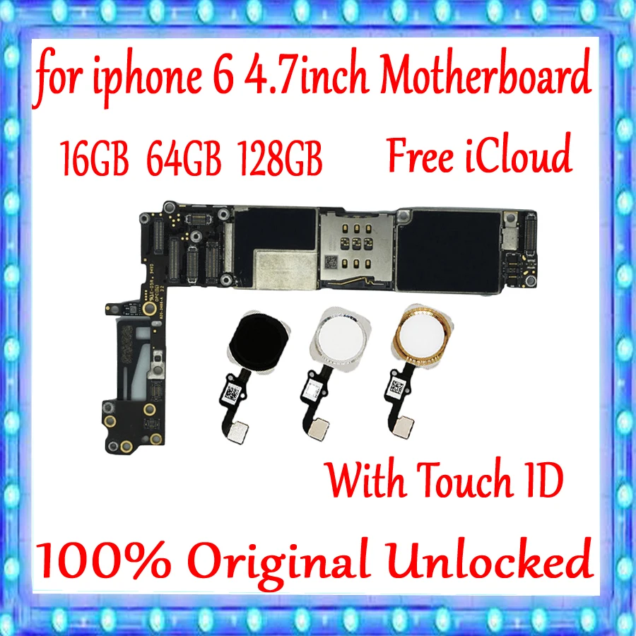 Tanie Bez simlocka dla iphone a 6 4.7 cal płyta główna z bez identyfikator dotykowy tablica logiczna 100% oryginalny dla iphone 6 płyta główna + system ios