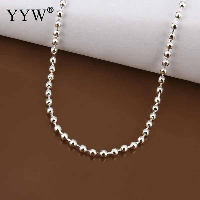 Латунная цепь ожерелье, круглая, плакированная серебром& унисекс& Шариковая цепь, никель, не содержит свинца и кадмия, 2mm, продается Strand