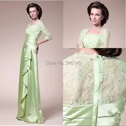 Половина рукава длинные платья фонда мать невесты платья зеленый лайм мягкий сатин с кружевными аппликациями вечернее ну вечеринку платья