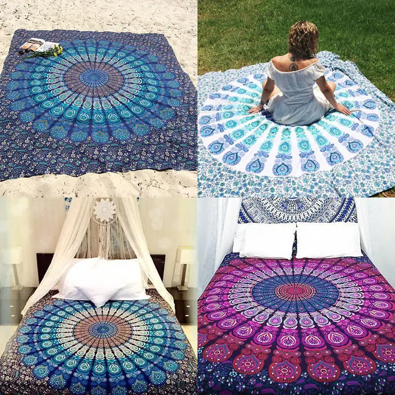 

USA Round Folding Wall Hanging Beach Throws Mandala Mat Towel Camping Carpet