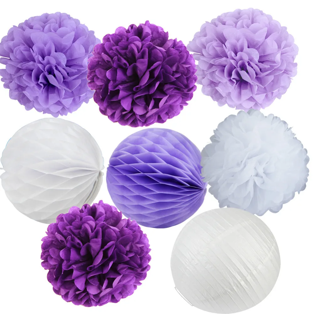 

8pcs Purple Aubergine Tissue Paper Tassel Christmas Decoration Birthday Diy Hanging Garland Wedding Event Party Supplies