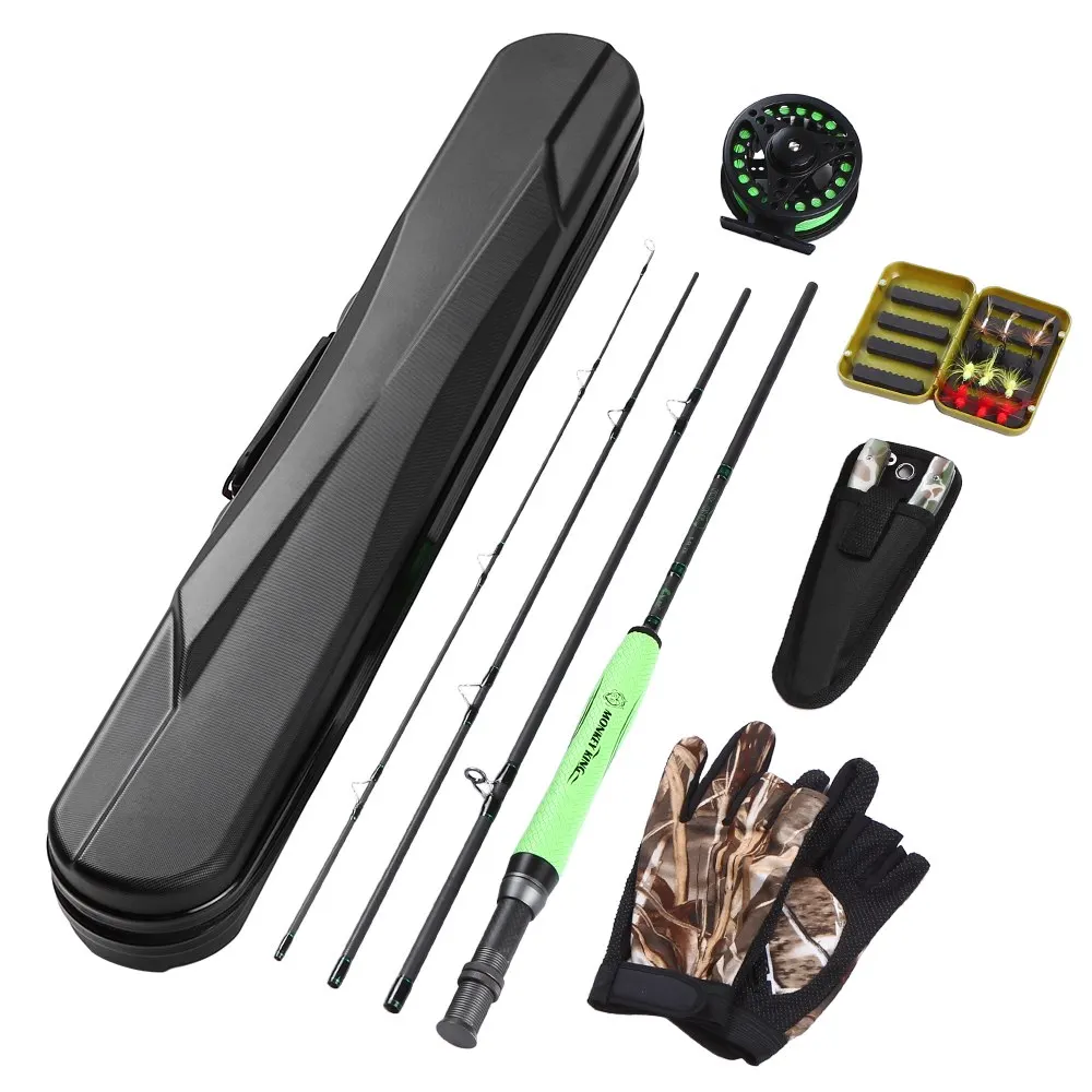 Lightweight Portable Fly Fishing Rod and Reel Combo Carbon Fiber Fly Rod Pole Fly Fishing Gloves Pliers Flies with Carry Case