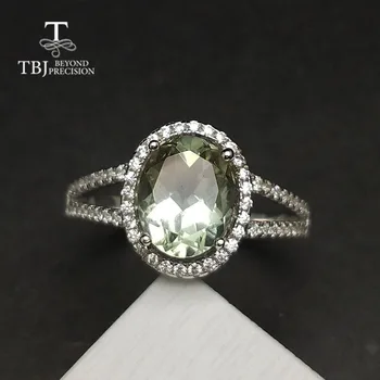 

TBJ,Classic natural green amethyst quarts gemstone Ring in 925 sterling silver simple shiny jewelry for women girls daily wear