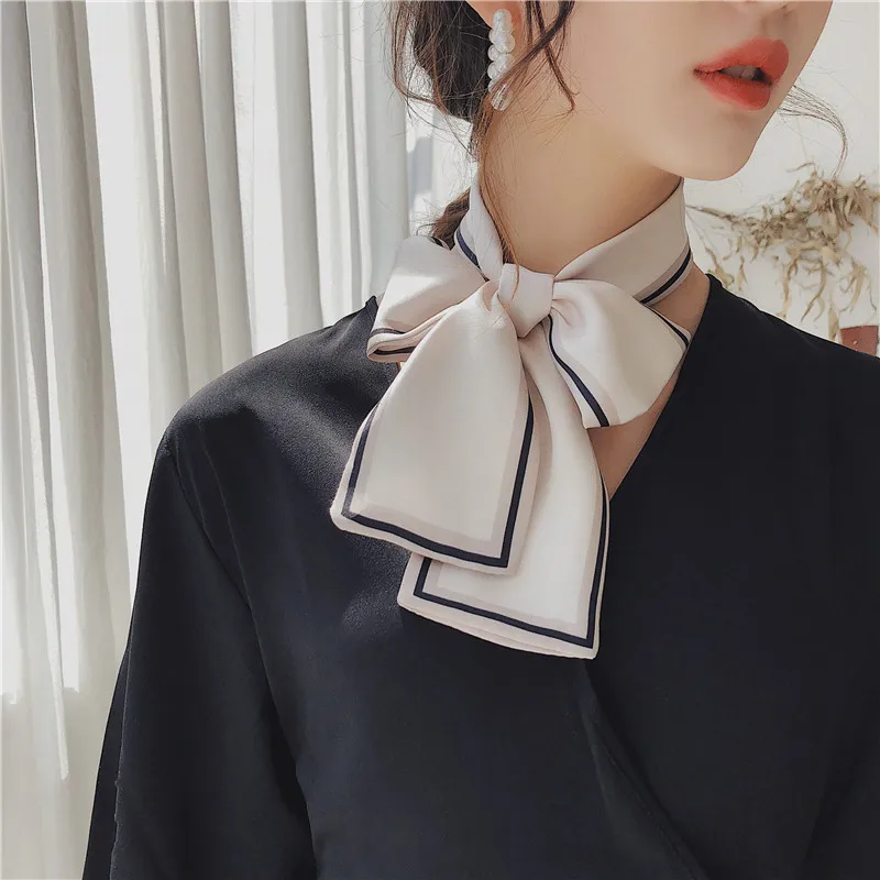 

120*9cm Temperament Trendy Long Narrow Scarf Women Female Joker Decorative Simple Color Tie Small Scarves
