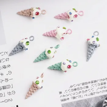 

2017 new style 30pcs/lot rhinestone decoration alloy colorful 3D ice cream shape charms diy jewelry earrings pendant for women