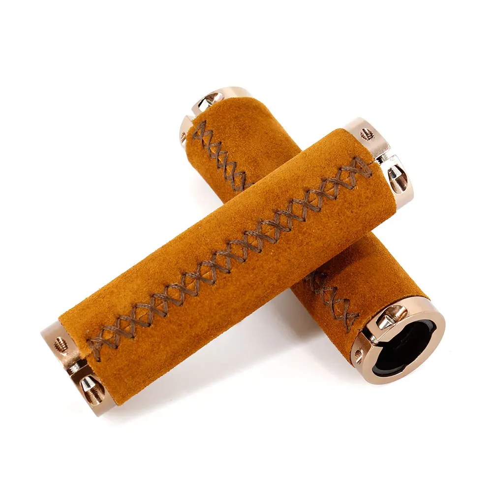 Genuine Leather Handlebar Grips Comfort Lockable for Mountain Bike Road