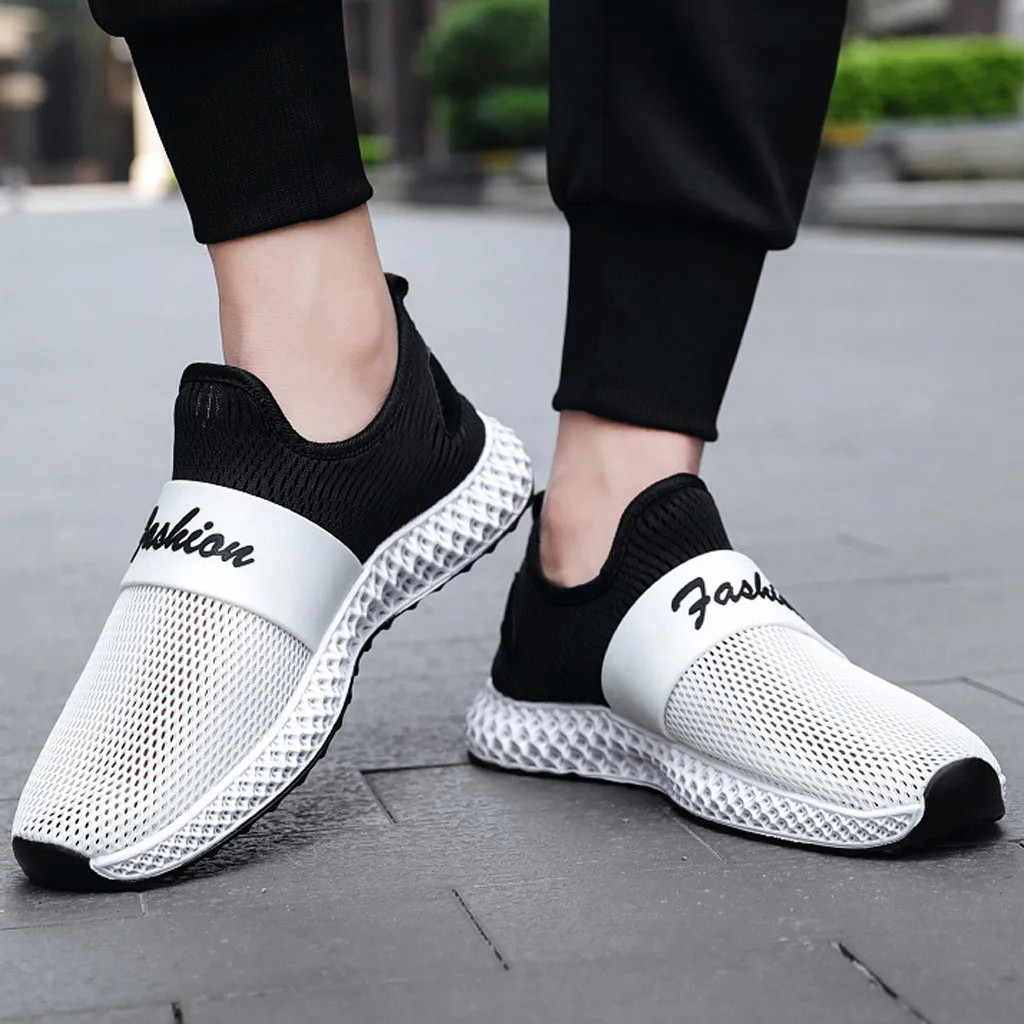 Мужская обувь цельные мужские кроссовки сетчатая мужская черно белые для бега