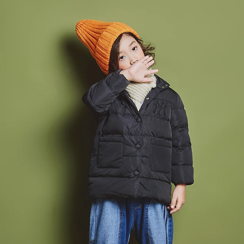 

YH-1812 Fashion Winter Girl Waterproof High Quality 95% Duck Down Jacket Orange Coat Child Unisex Warm Hooded kids Boy Outwear